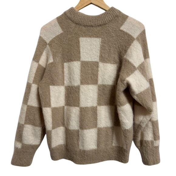 SANDRO Damier Checkerboard Mohair Blend Sweater In Beige size 3 L $370 - Picture 6 of 6